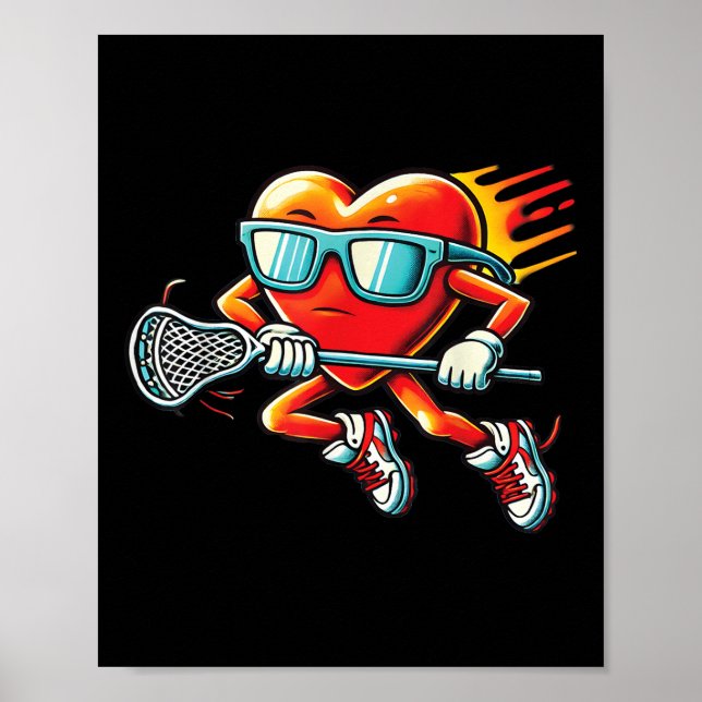 Heart spelar Lacrosse Funny Lacrosse Player Valen Poster (Framsidan)