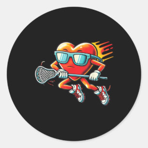 Heart spelar Lacrosse Funny Lacrosse Player Valen Runt Klistermärke