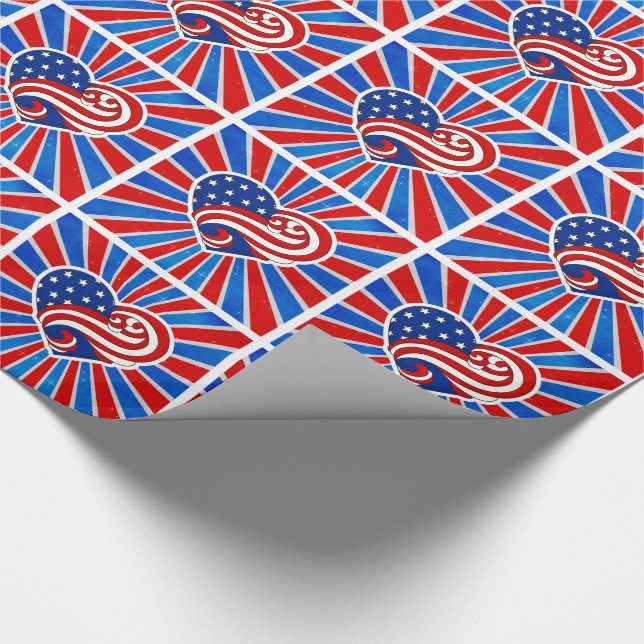 Heart Stars and Stripes in Red White and Blue Presentpapper (Hörn)