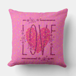 Heart & Stars Blommigt Kärlek Text Cute Rosa & Gir Kudde