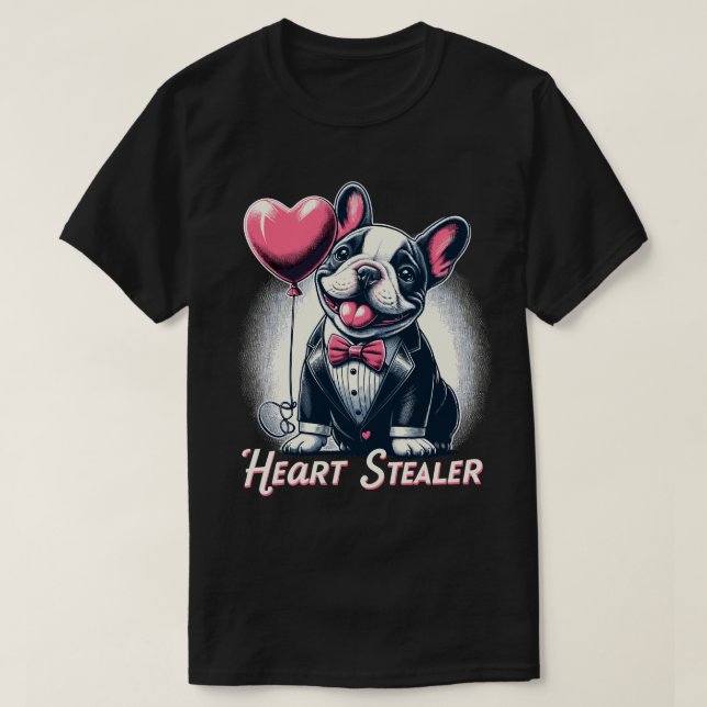 Heart Stealer - Dapper Fransk Bulldog med Balloon T Shirt (Design framsida)