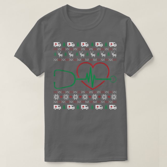 Heart Stethoscope Christmas Ugly XMas Pj Nurse RN  T Shirt (Design framsida)
