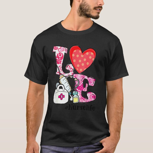 Heart Stethoscope Cute Kärlek Nursing Alla hjärtan T Shirt (Framsida)