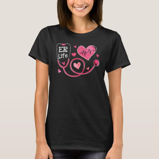 Heart Stethoscope Heartbeat ER Life Nurse Valentin T Shirt (Framsida)