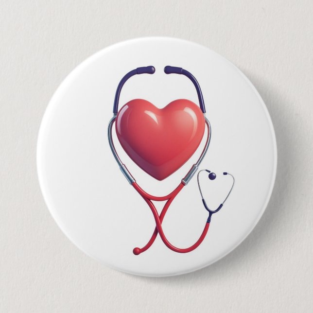 Heart & Stethoscope Medical Button | Cute Badge fo Knapp (Framsida)