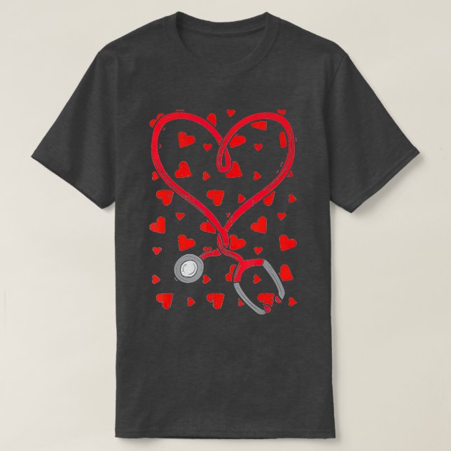 Heart Stethoscope Nurse Valentines day Cute Kärlek T Shirt (Design framsida)