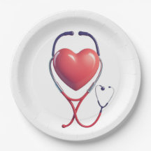 Heart & Stethoscope Paper Plate | Medical Party Su