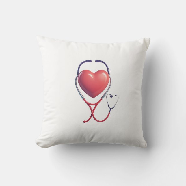 Heart & Stethoscope Throw Pillow | Nurse & Doctor  Kudde (Framsida)