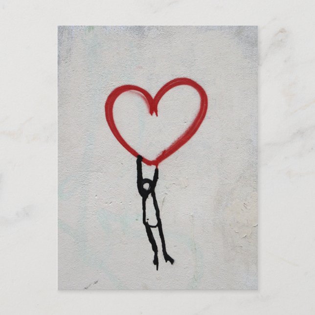HEART & STICK MAN GRAFFITI WALL STREET ART VYKORT (Framsida)