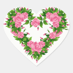 Heart Stickers-Rosa ros Hjärtformat Klistermärke
