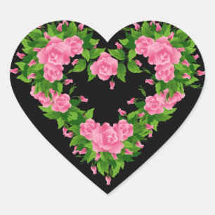 Heart Stickers-Rosa ros Hjärtformat Klistermärke
