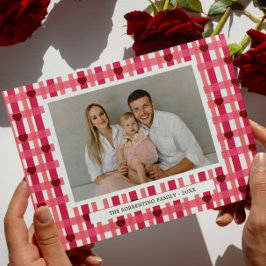 Heart striped family modern photo valentine day julkort
