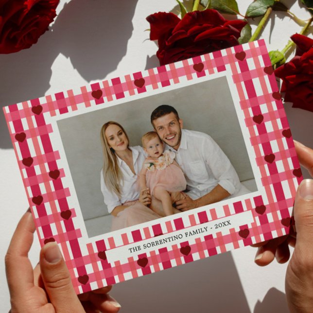 Heart striped family modern photo valentine day julkort (Skapare uppladdad)