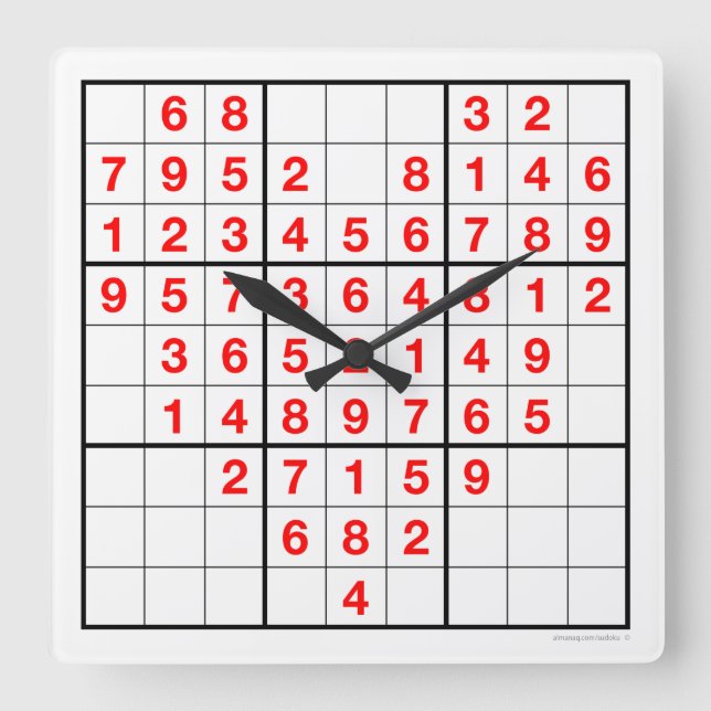 Heart Sudoku-klocka med nedladdningsbart pussel (e Fyrkantig Klocka (Framsida)