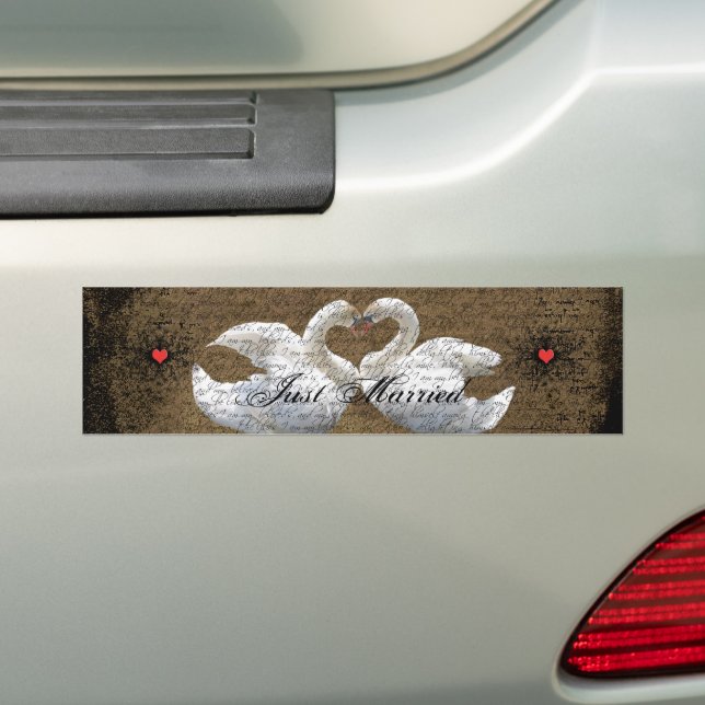 Heart Svanar Love birds Ny gifta Bumper Sticker Bildekal (På Bil)