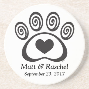 Heart & Swirl Paw Print Stone Underlägg Bröllop Gi Sandsten