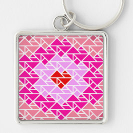 Heart Tangram Mönster Fyrkantig Silverfärgad Nyckelring