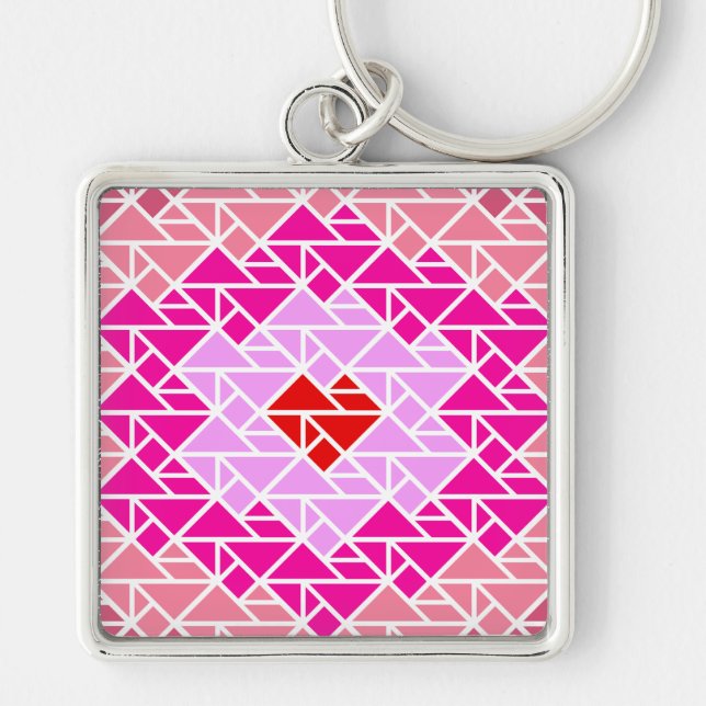 Heart Tangram Mönster Fyrkantig Silverfärgad Nyckelring (Framsidan)