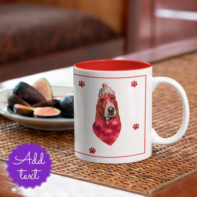 Heart Tass Basset Hound Valentine Day Gift Hund Två-Tonad Mugg (Skapare uppladdad)
