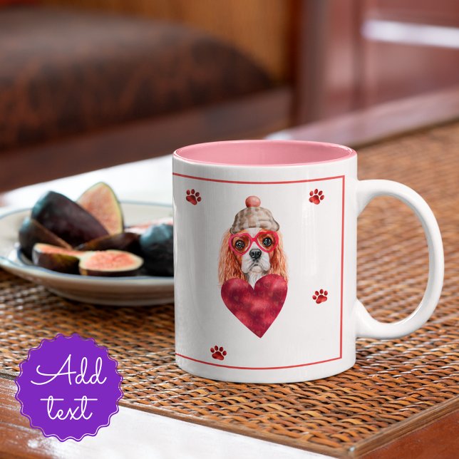 Heart Tass Cavalier Spain Valentines day Gift Hund Två-Tonad Mugg (Skapare uppladdad)