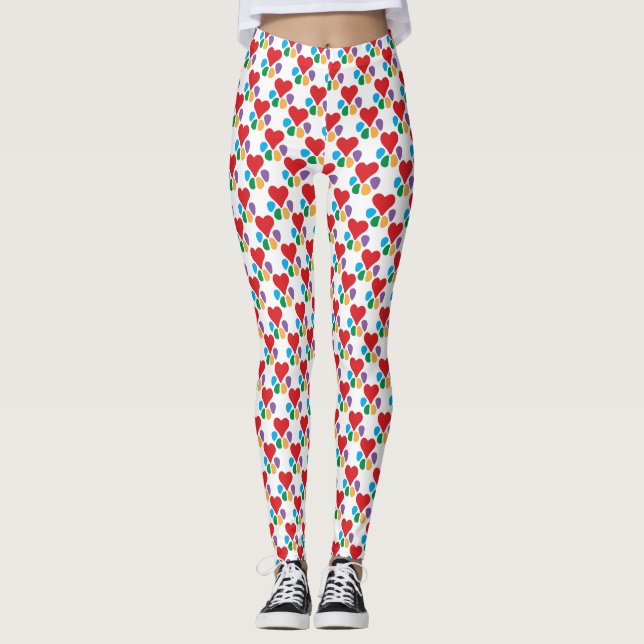 Heart-Tass Mönster Dog Walker Animal Lover Wow! Leggings (Framsida)