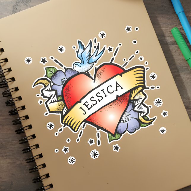 Heart Tattoo Klistermärken (Show the person who is in your heart with this super funky heart tattoo sticker.)