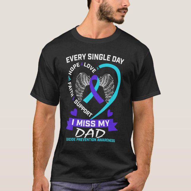 Heart Teal Lila jag missar min Pappa Suicide Aware T Shirt (Framsida)