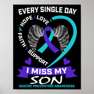 Heart Teal Lila jag missar min son Suicide Awarene Poster