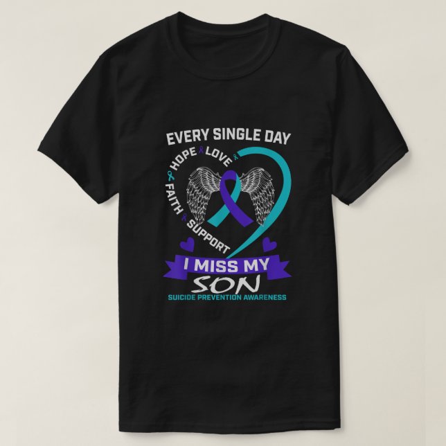 Heart Teal Lila jag missar min son Suicide Awarene T Shirt (Design framsida)