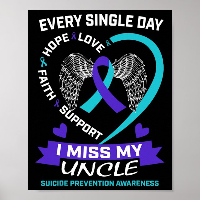Heart Teal Lila Miss My farbror Suicide Awareness Poster (Framsidan)