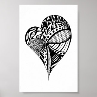 Heart Teckning | Hjärtskiss med Mönster Poster