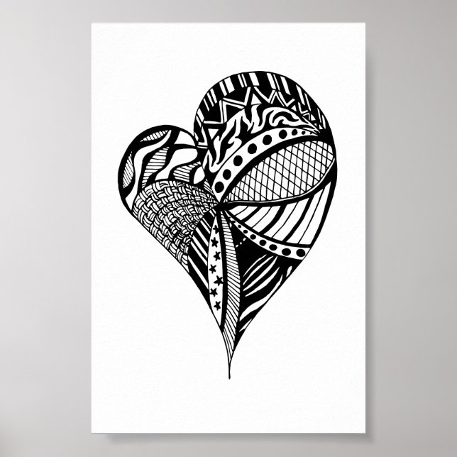 Heart Teckning | Hjärtskiss med Mönster Poster (Framsidan)