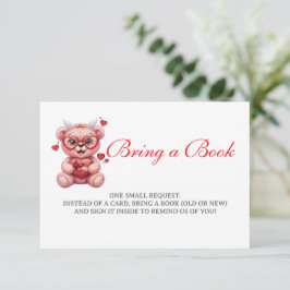 Heart Teddy Bear Pink Baby Shower Bring a Book Tilläggskort