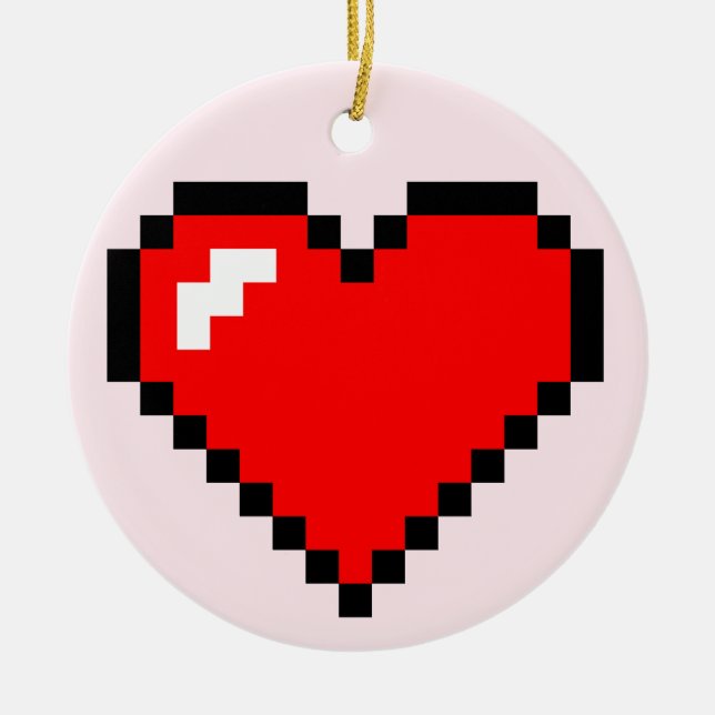 Heart Thief 8 Bit Pixel Art - Funny Geeky Gamer Julgransprydnad Keramik (Framsidan)