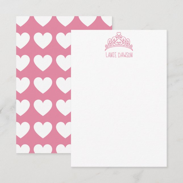 Heart Tiara Krona Personlig Note Cards Tack Kort (Fram/baksida)