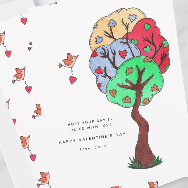Heart Träd Illustrated Valentine Helgdag Card Julkort (Skapare uppladdad)