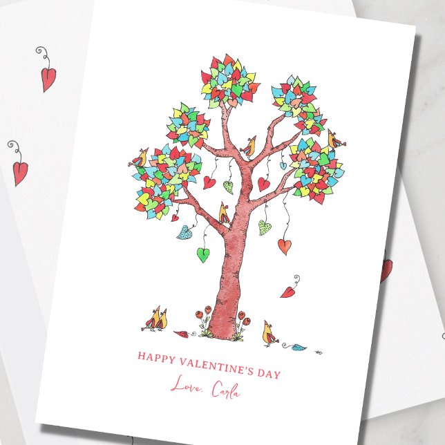 Heart Träd med Birds Valentine Helgdag Card Julkort (Skapare uppladdad)