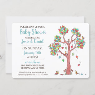 Heart Träd och Birds Gathering Roligt Baby Shower Inbjudningar