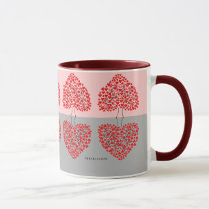 Heart Träd (röd och grått) Alla hjärtans Mugg