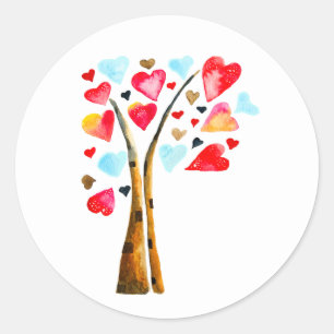 Heart träd valentines - vattenfärgskonst runt klistermärke