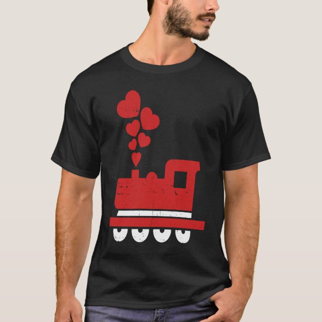 Heart Train Valentines Day Cool Railroad Love Boys T Shirt (Framsida)