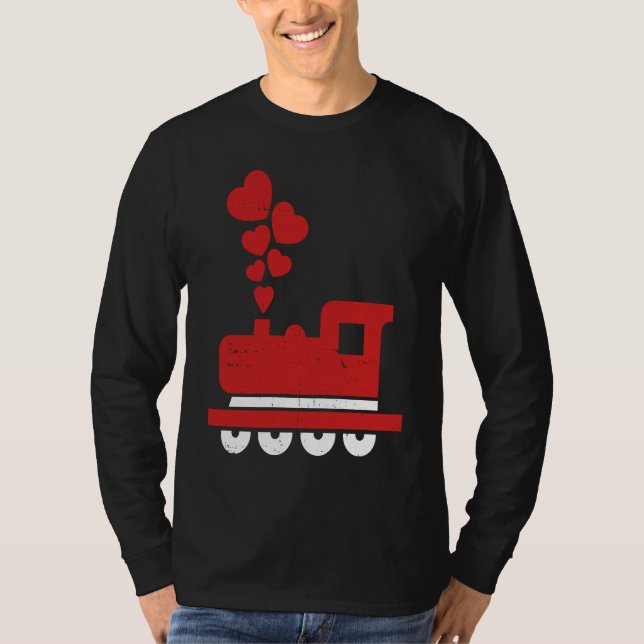 Heart Train Valentines Day Cool Railroad Love Boys T Shirt (Framsida)