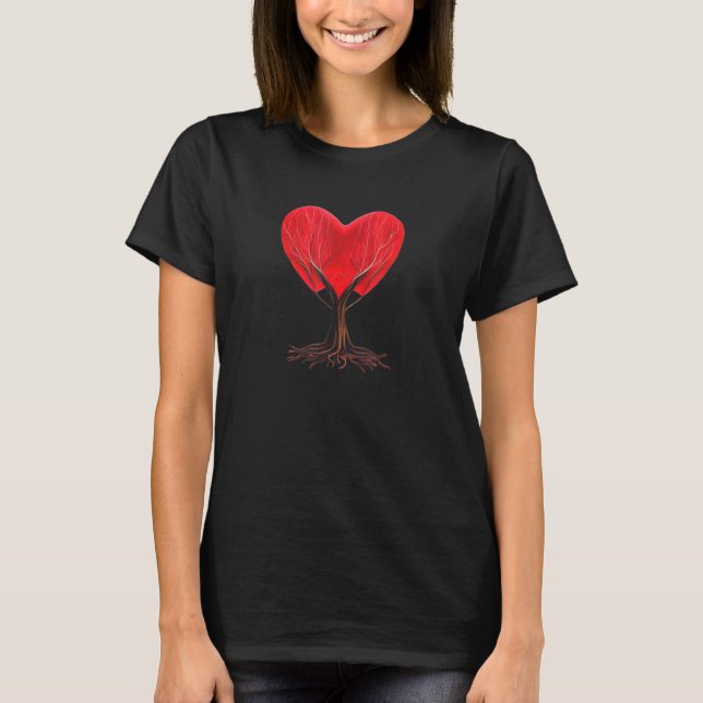 Heart Tree Roots Red Heart Love Family Couples Wed T Shirt (Framsida)