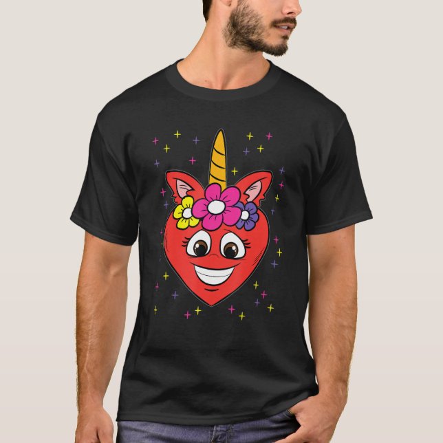 Heart Unicorn Ansikte Valentines day Cute Rainbow  T Shirt (Framsida)