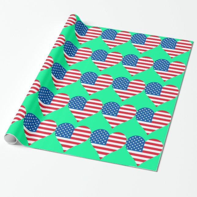 Heart USA flagga Blue Wrapping Papper Presentpapper (Utrullad)