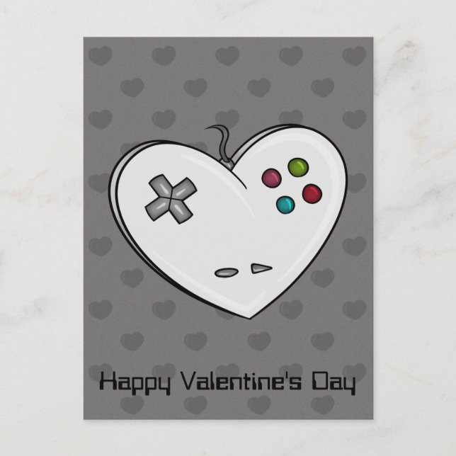 Heart Valentine med Gamer Kärlek Controller Helg Vykort (Framsida)