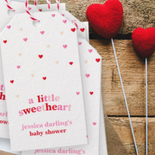 Heart Valentine Theme Flicka Shower Red Rosa Presentetikett