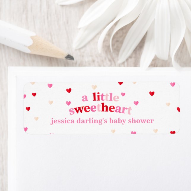 Heart Valentine Theme Flicka Shower Red Rosa Returadress Etikett (Insitu)
