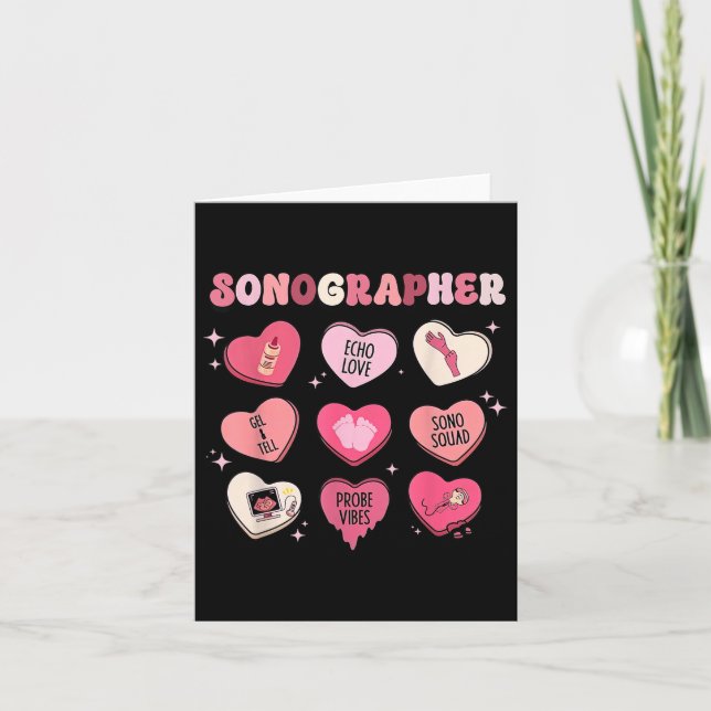 Heart Valentines day Sonographer Ultrasound Techno Kort (Framsida)