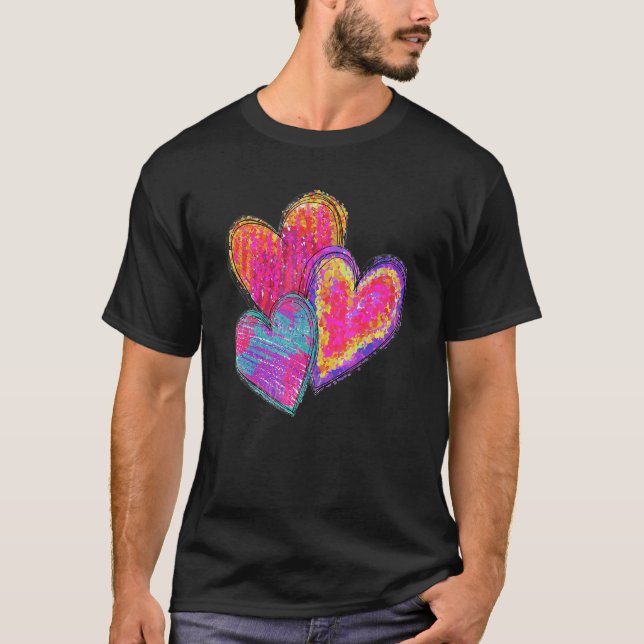 Heart Valentines Day Tie Dye Cute For Couple Match T Shirt (Framsida)